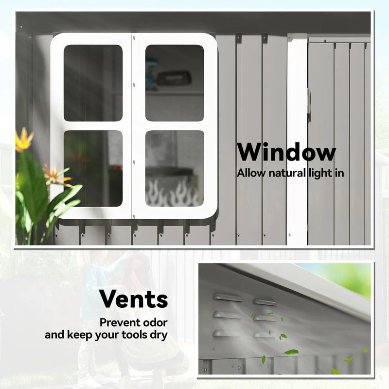Outsunny 8.5 x 6ft Storage Shed Galvanised Steel Garden Shed, Metal Shed with Foundation Kit, Window, Lockable Wide Doors and Air Vents for Outdoor Patio, Light Grey