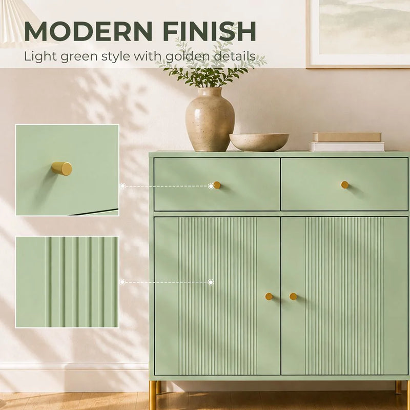 HOMCOM Modern Sideboard, Sideboard Storage Cabinet with 2 Drawers and Adjustable Shelf for Living Room, Light Green