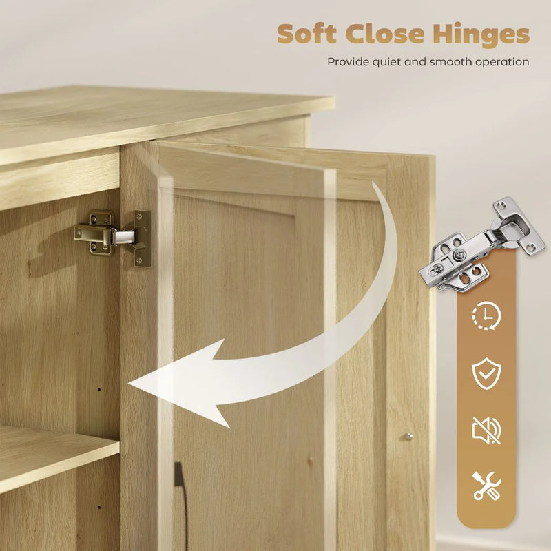 HOMCOM Sideboard with 2 Drawers Modern Storage Cabinet, Kitchen Cupboard with Adjustable Shelf and 3 Doors Natural
