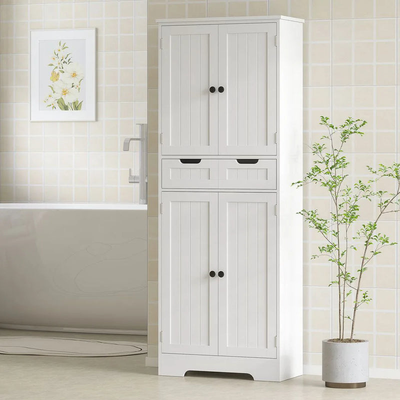 HOMCOM Tall Bathroom Cabinet, Freestanding Bathroom Storage Cabinet with Drawer, Shelves and Doors, 60 x 30 x 160 cm, White