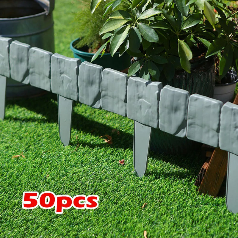 50 Pack Lawn Edging Cobbled Stone effect Plastic Garden Edging Hammer in Grey