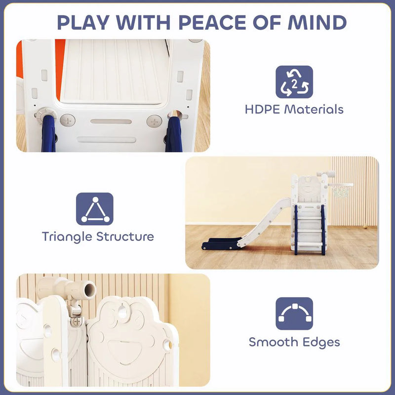 AIYAPLAY 5 in 1 Kids Slide Set with Basketball Hoop, Climbing Frame, Telescope, Storage Box for Toddlers Ages 1-3, Orange