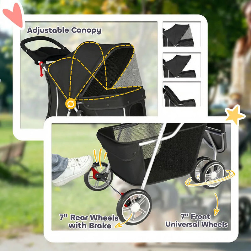 PawHut 3 Wheel Pet Stroller for Small and Miniature Dogs, Black
