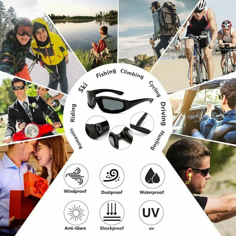 3 Pair Motorcycle Biker Riding Glasses Anti UV Wind Resistant Padded Sunglasses