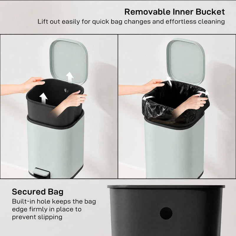 HOMCOM 30L Kitchen Bin, Compact Pedal Bin with Soft-Close and Stay-Open Lid, Removable Bucket for Kitchen, Home, Office, Green