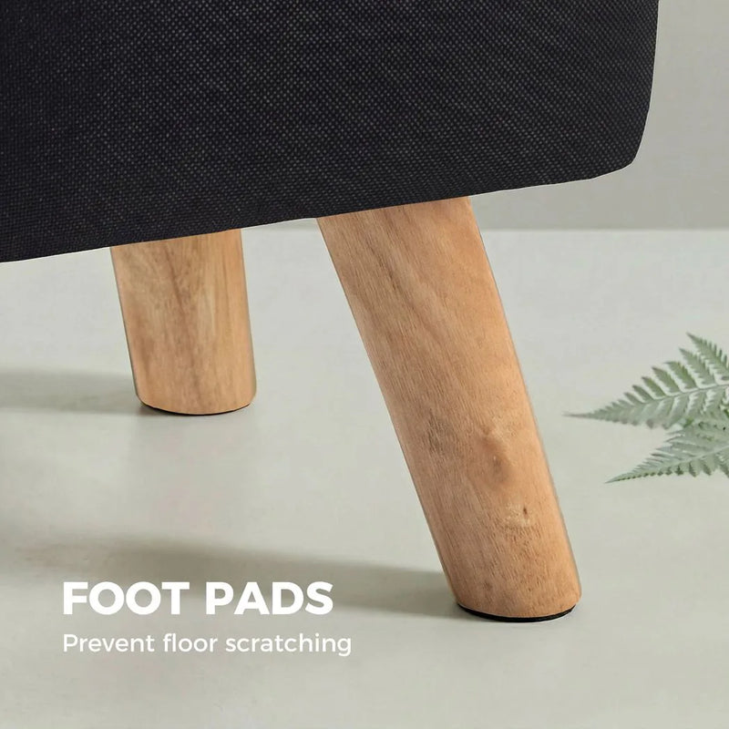 HOMCOM Linen-Look Square Padded Footstool - Black
