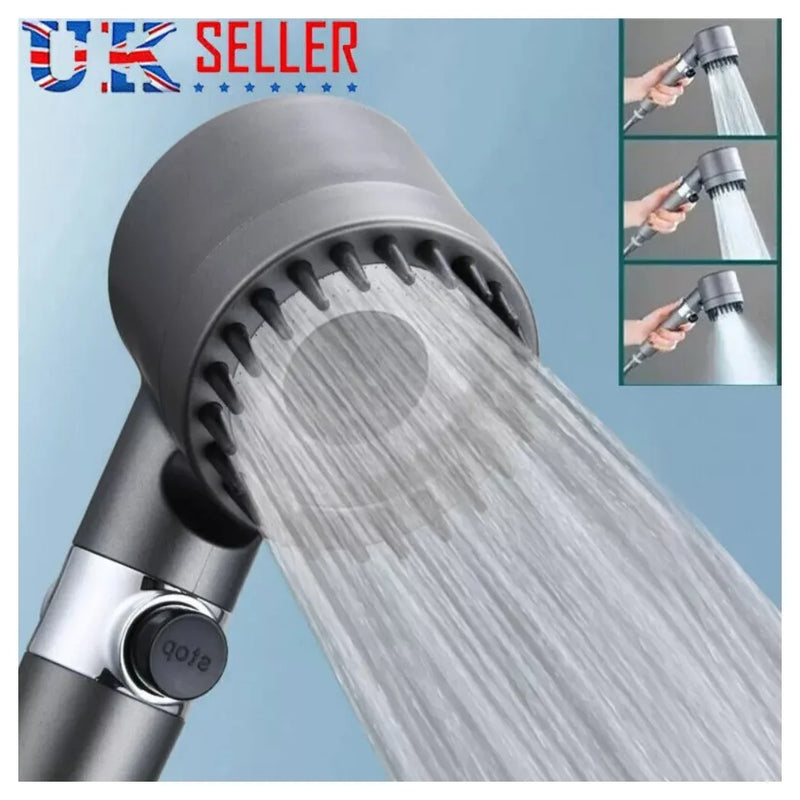3 Modes Shower Head with Filter High Pressure Water Saving Massage Body Scalp UK