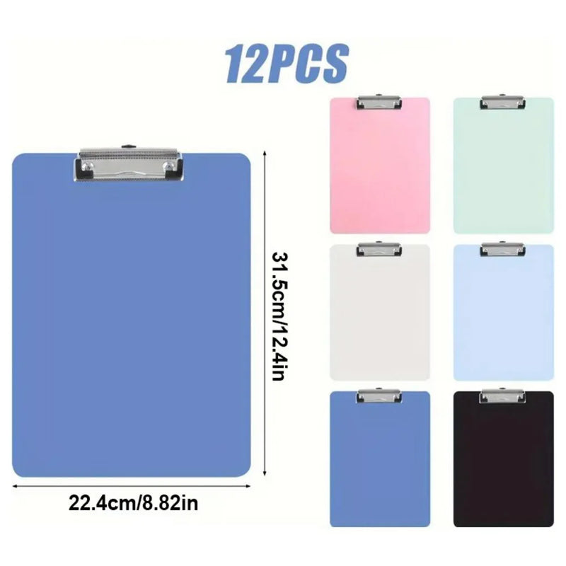 12X A4 Foolscap Multicolor Clipboard Foolscap PVC Clip Board 5 Star Office UK