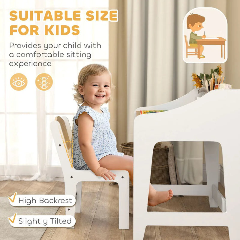 AIYAPLAY Kids Desk and Chair Set, Children Study Table with Storage and Shelves for Study Room, Gift for 3-8 Years, Natural