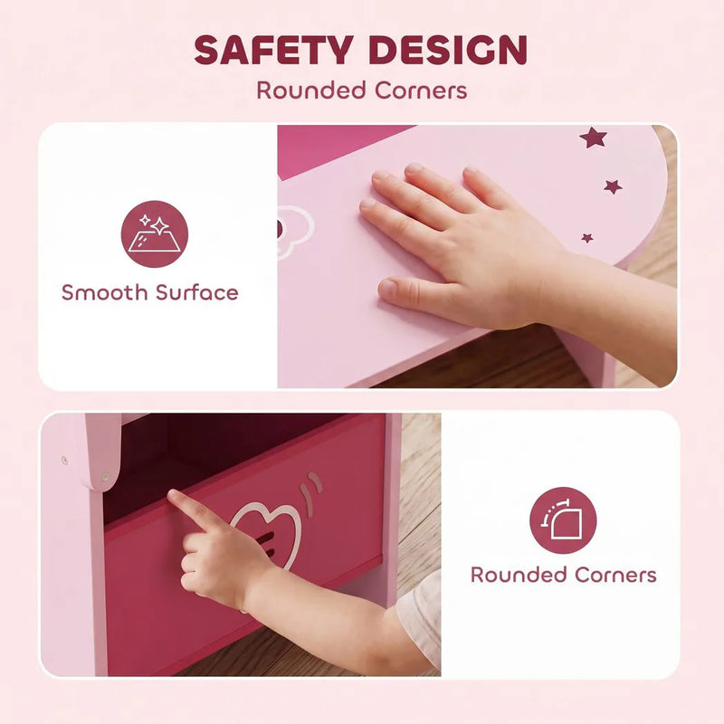 AIYAPLAY Kids Table and Chair Set, Children Desk and Chair with Storage Bins for Playing, Reading, Painting, for Ages 3-5, Pink