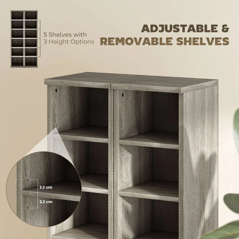 HOMCOM Set of 2 CD Media Display Shelf Unit Tower Rack with Adjustable Shelves, Distressed Grey