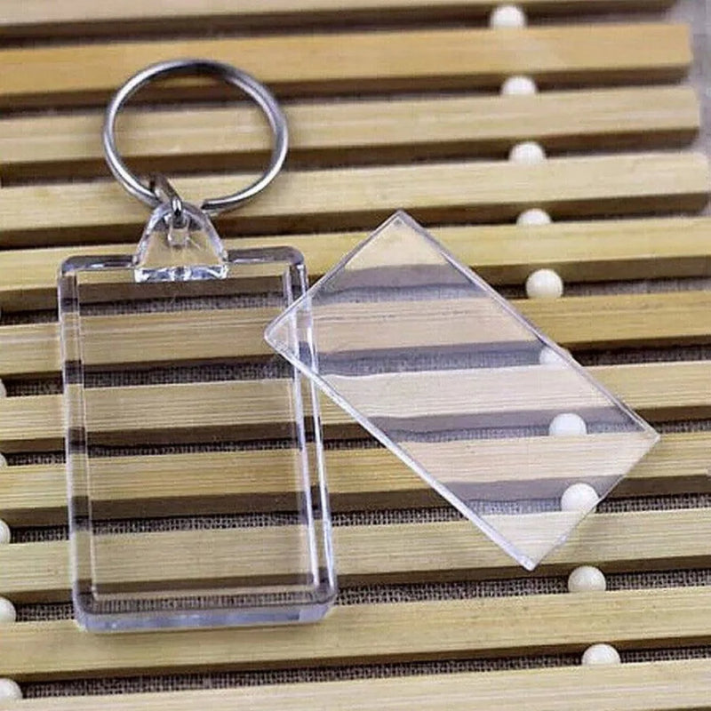 NEW 100pcs Blank Keyring Acrylic Plastic Passport Photo Key Rings Craft Picture UK