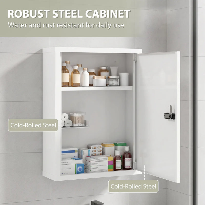 HOMCOM Wall Mount Medicine Cabinet, Bathroom Cabinet with Combination Lock, Door and Storage Shelves, White