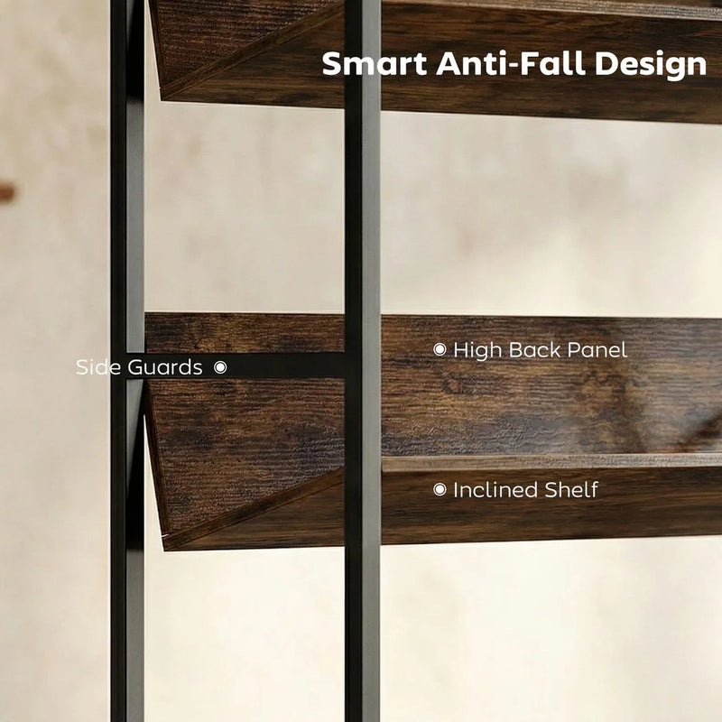 HOMCOM Bookshelf 5-Tier Metal Frame Room Divider Bookcase Storage Shelves for Living Room Rustic Brown