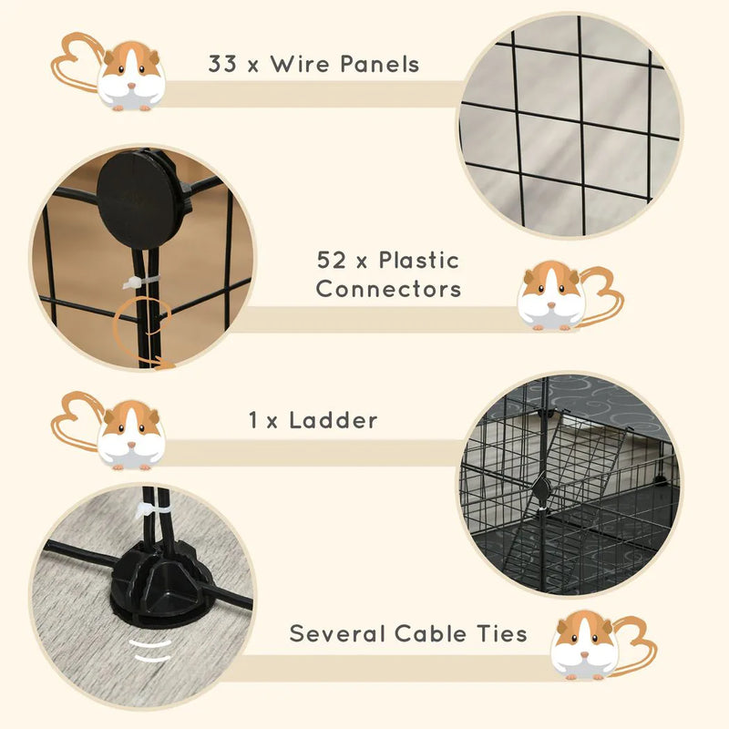 PawHut Pet Playpen with Door, Guinea Pigs Metal Mesh Cage for Small Animal, Chinchilla, 175 x 105 x 70 CM, Black