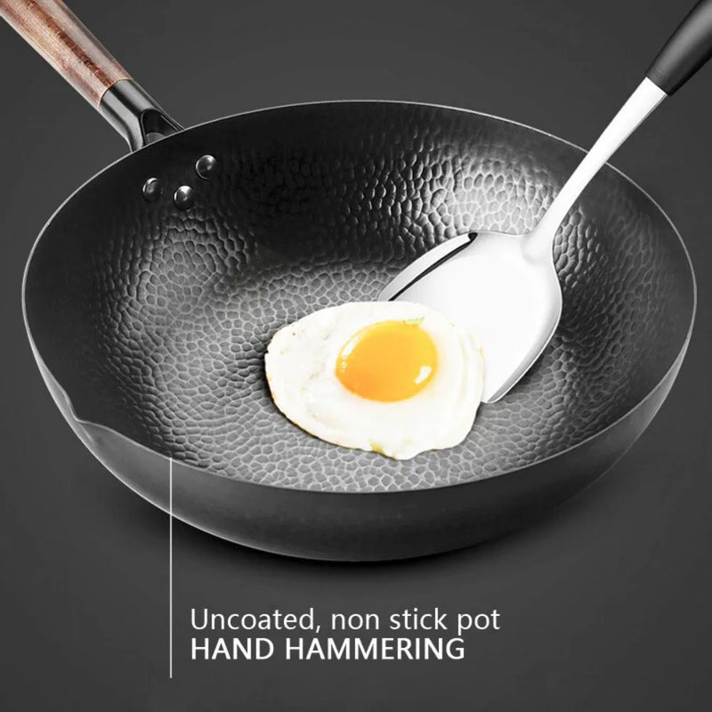 32CM Household Pure Iron Wok Non Coated Cast Iron Pan for Gas Induction Cookers~
