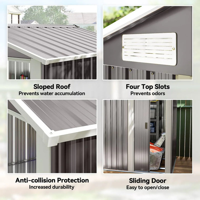 Outsunny Garden Metal Tool Storage Shed with Sliding Door, Sloped Roof and Foundation Kit, 152 x 132 x 188cm, Grey