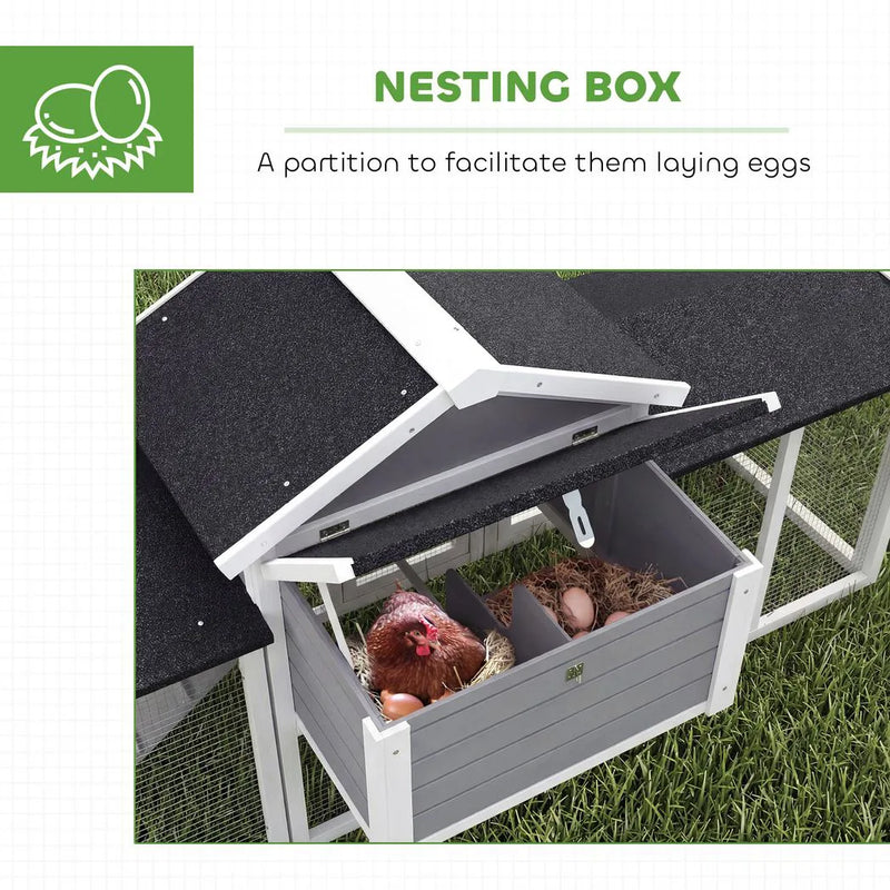 PawHut Large Chicken Coop, Wooden Outdoor Chicken Cage Poultry Hen House with Nesting Box