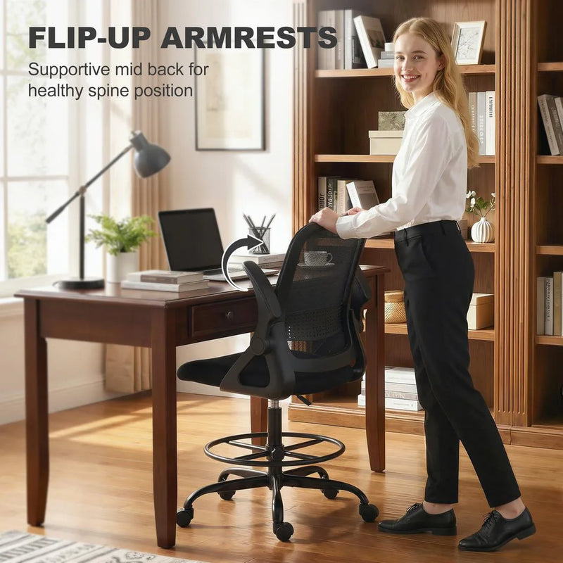 HOMCOM Painting Chair, Mesh Computer Desk Chair with Flip-up Armrests, Black