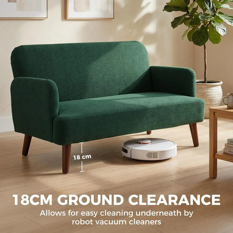 HOMCOM Velvet Feel Fabric 2 Seater Sofa, Small Sofa Loveseat with 21cm Thick Padding and Wood Legs, Dark Green