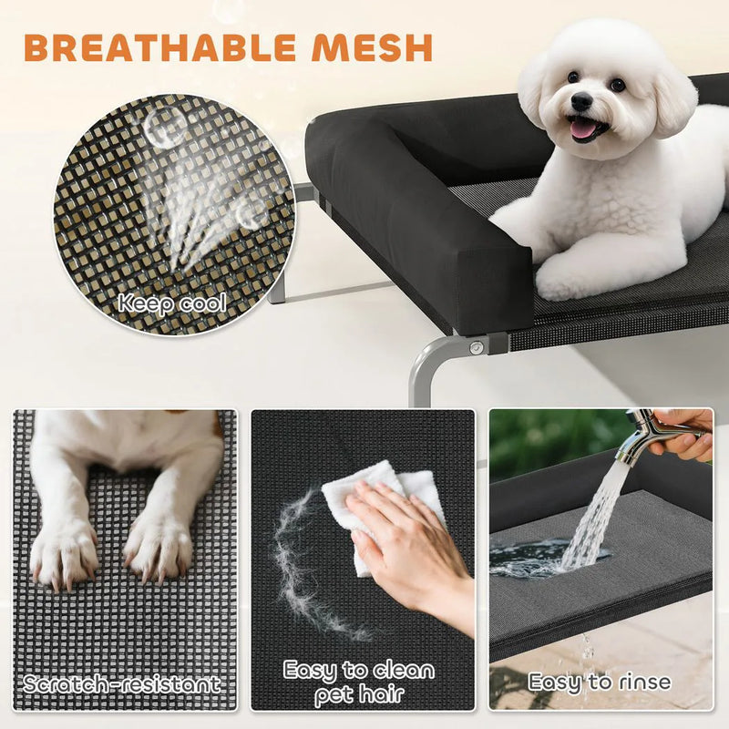 PawHut Elevated Dog Bed with Removable Bolsters, Raised Dog Bed for Small Breeds, Portable Indoor & Outdoor Pet Cots, Black