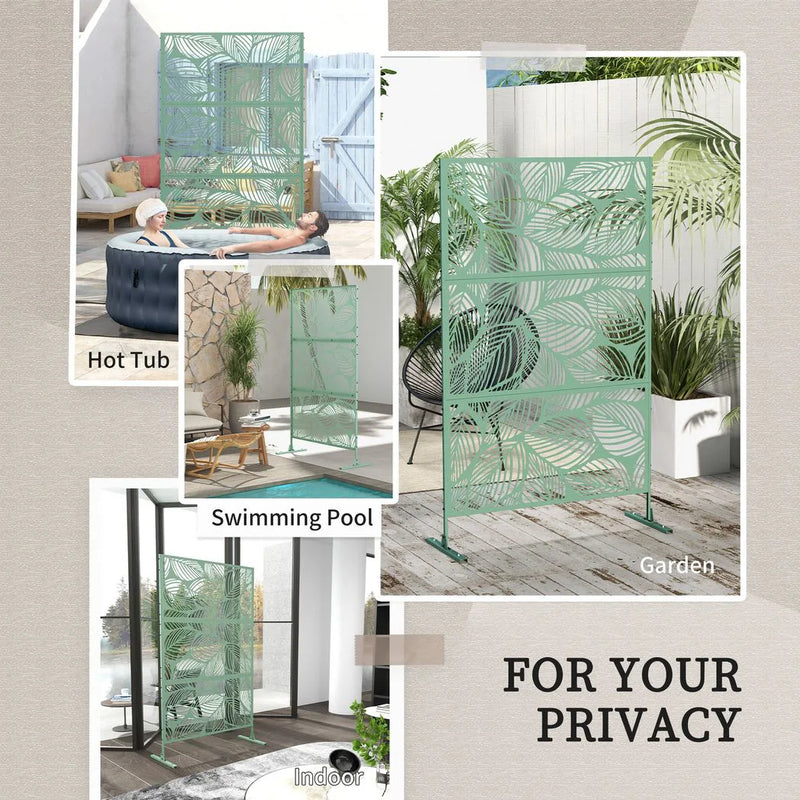 Outsunny Metal Decorative Privacy Screen Outdoor Divider, Green Leaf