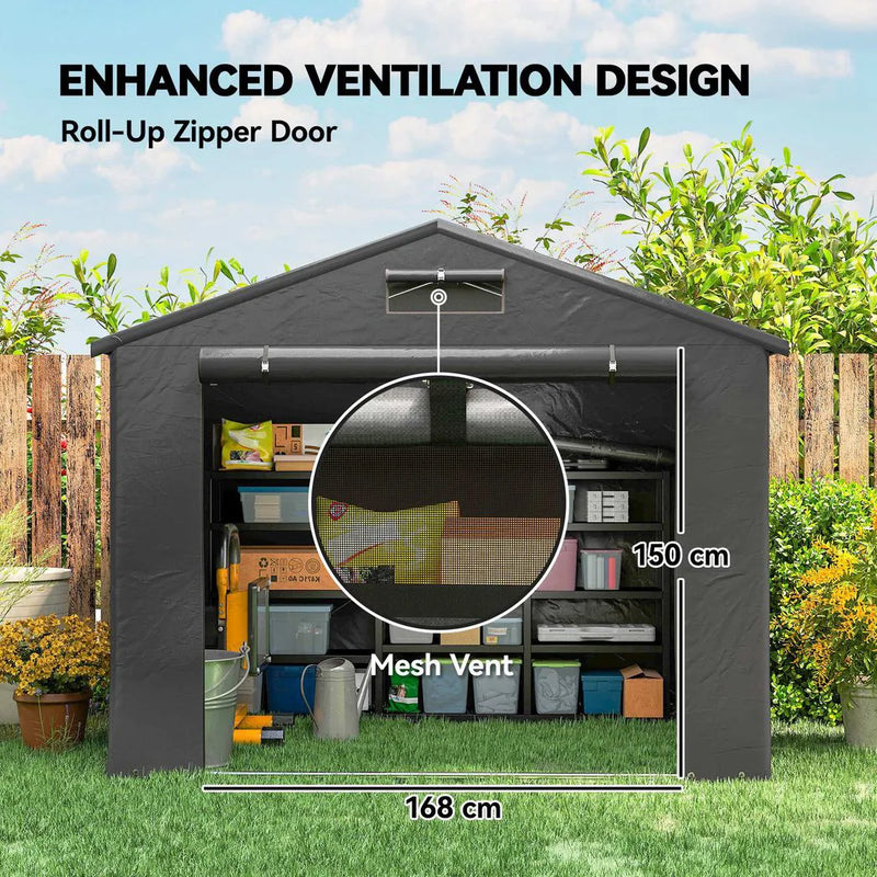 Outsunny 8 x 6 ft Outdoor Garden Storage Shed, Waterproof Bike Tent with Roll-Up Zipper Door