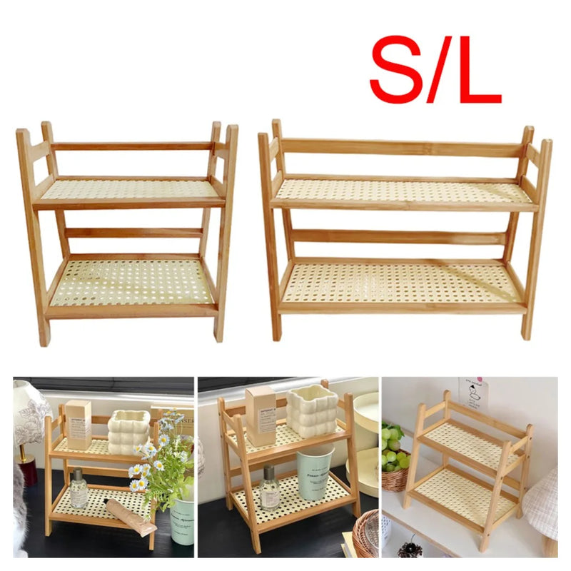 2 Layer Countertop Organizer Multipurpose Kitchen Wooden Rack Storage Shelf-L