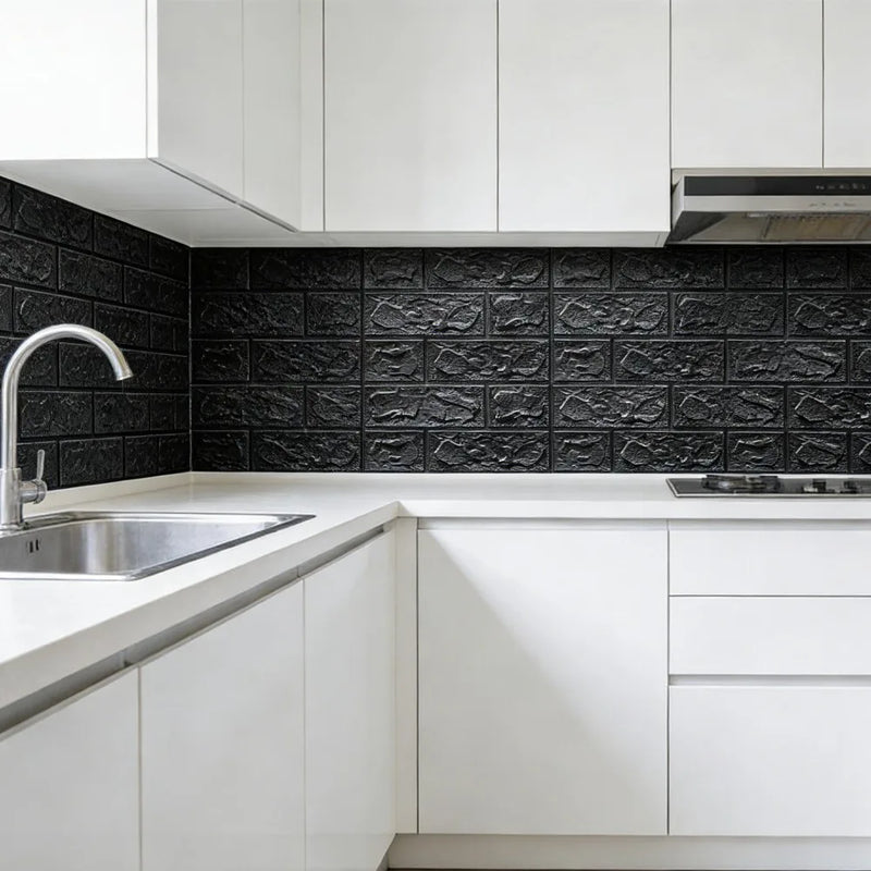 60PCS 3D Tile Brick Wall Sticker Self-adhesive Waterproof Foam Panel Wallpaper-Black 30PCS