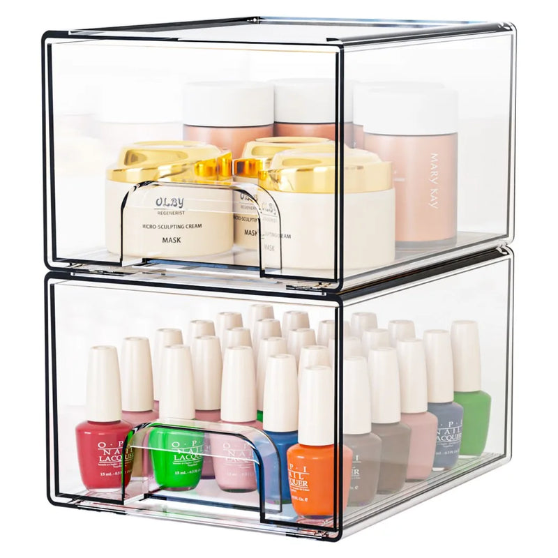 2 Pack Clear Small Stackable Storage Drawers Acrylic Makeup Organiser