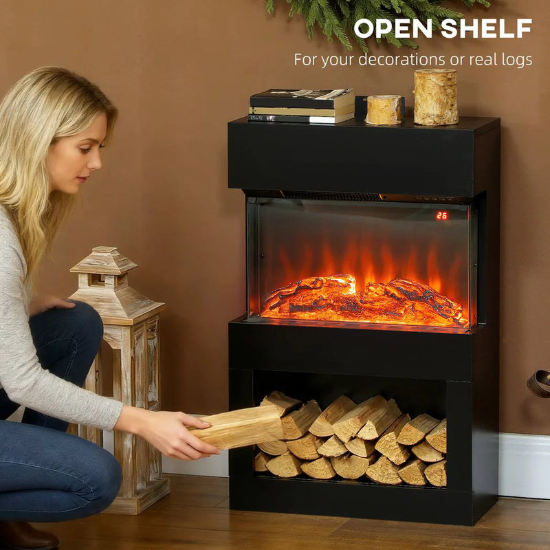 HOMCOM 19" Electric Fireplace with Surround, 3D Flame Effect, 6 Colours & 3 Brightness Levels, 1000W/2000W Black Electric Fire and Mantel Reach up to 30? Space with Remote & Timer, 3 Sided View