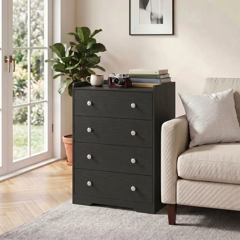 HOMCOM 4 Drawer Chest of Drawers, Modern Dresser for Bedroom, Storage Cabinet for Living Room Entryway, Black Wood Effect