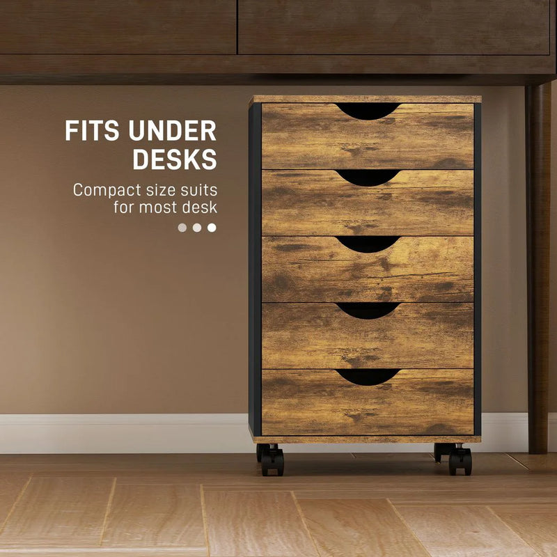 HOMCOM Five-Drawer Filing Cabinet - Rustic Brown