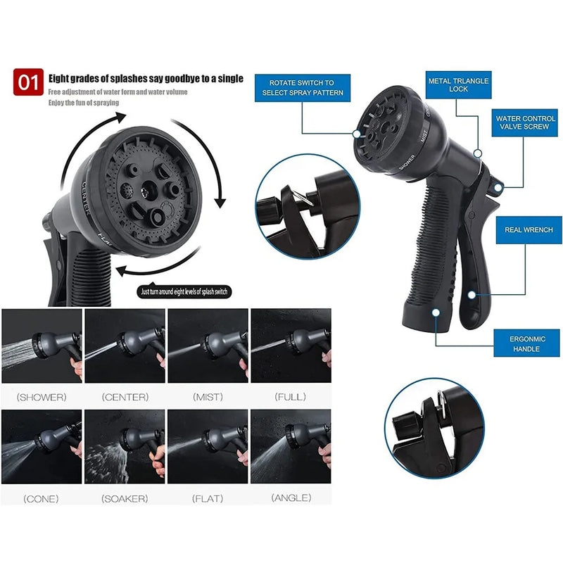 Heavy Duty Expandable Garden Hose Pipe Spray Gun Flexible Expanding Stretch Pipe-100ft with Spray Gun & Kit