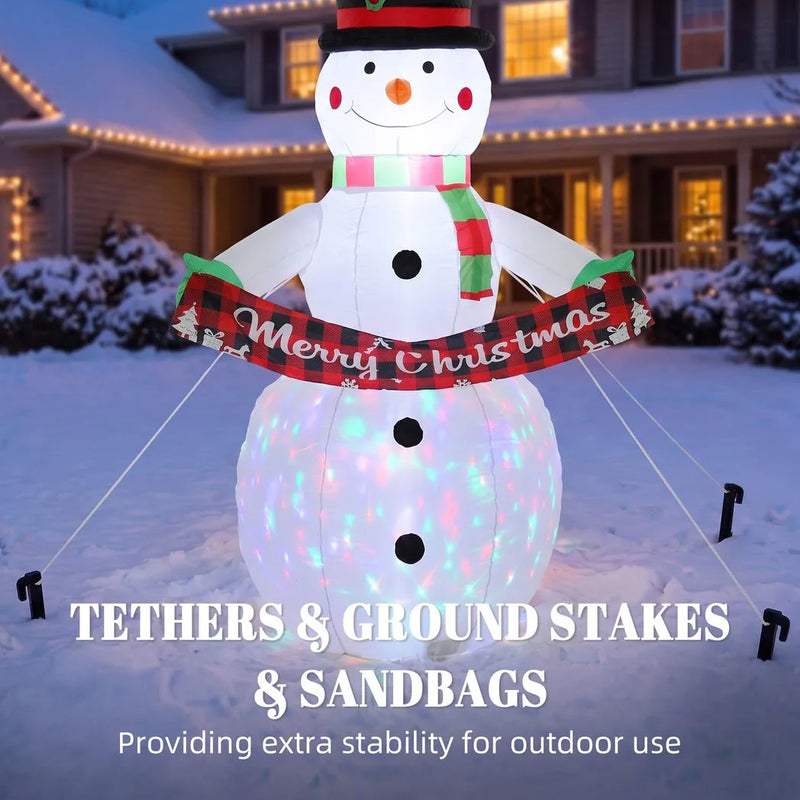 Inflatable Christmas Decoration, Outsunny 6.7FT Christmas Inflatable Snowman with Colourful LED Light