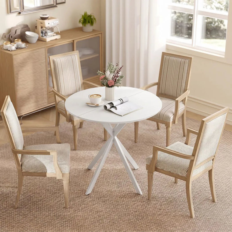 HOMCOM 80cm Industrial Round Dining Table - White