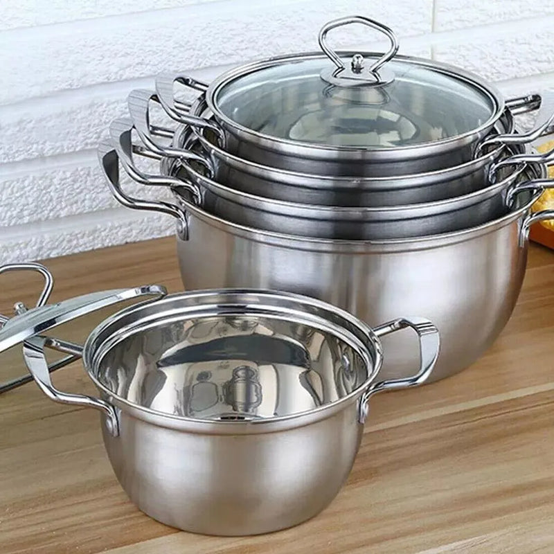 11PCS Induction Non Stick Stainless Steel Cookware Cooking Pot Pan With Lids Se