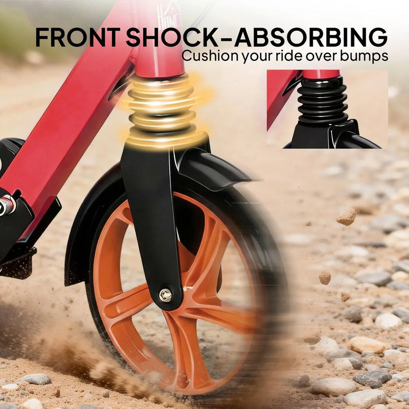 HOMCOM One-click Folding Kick Scooter for 14 w/ Adjustable Handlebar, Push Scooter with Kickstand, Dual Brake System, Red