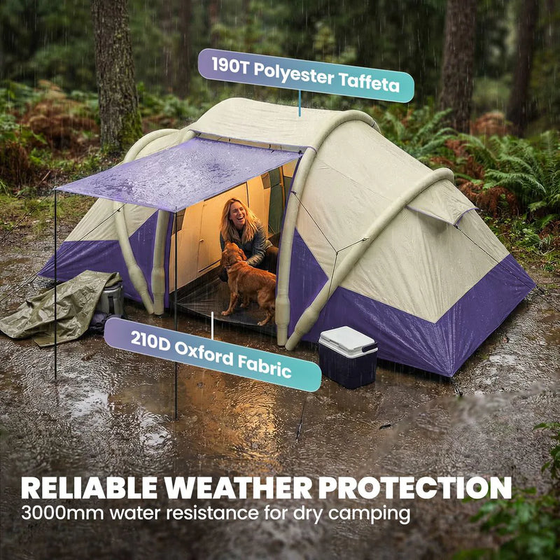 Outsunny Inflatable Tent 2 Bedroom Tunnel Design Windproof Air Tent with Carry Bag for 4 Person