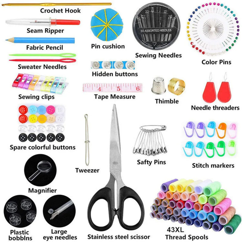230Pcs Portable Sewing Kit Home Travel Case Needles Thread Scissors Set