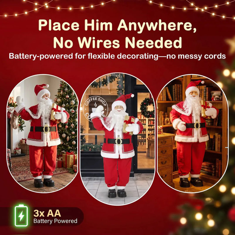 HOMCOM 5ft Life Size Singing Santa Claus, Animated Santa with Rotating Head, Waving Hand, Posable Arms, Sound Touch Activated