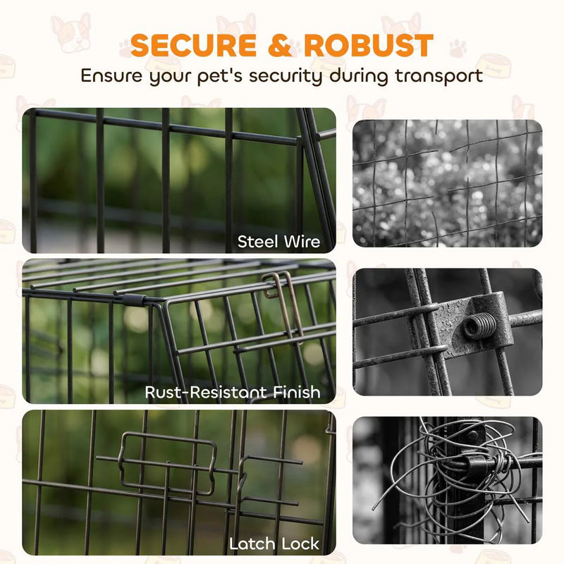 PawHut 35"(90 cm) Car Dog Crate Medium Large Collapsible Slanted Travel Dog Cage with Tray for Car Boot