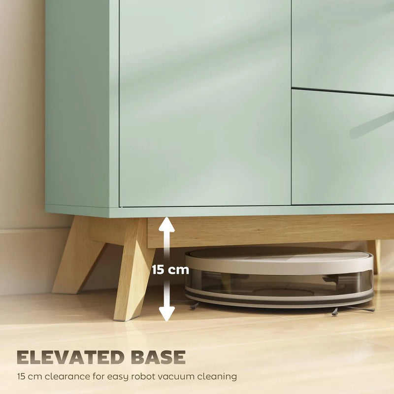 HOMCOM Sideboard Storage Cabinet, 80 cm Buffet Cabinet with 2 Drawers, Open Compartment, Adjustable Shelf, Light Green and Oak