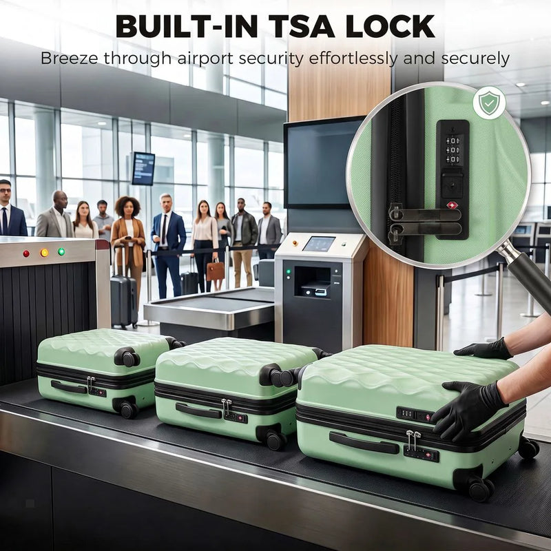 HOMCOM 3-Piece Suitcase Set, Hard Shell Carry On & Checked Luggage Set with TSA Lock, 20/24/28 Inch, Green