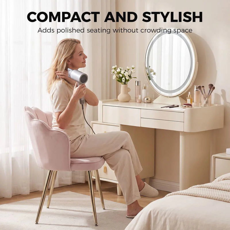 HOMCOM Accent Chair Velvet Upholstered Armchair Lotus Back Heart Pillow Lumbar Pillow Metal Legs Soft Pink