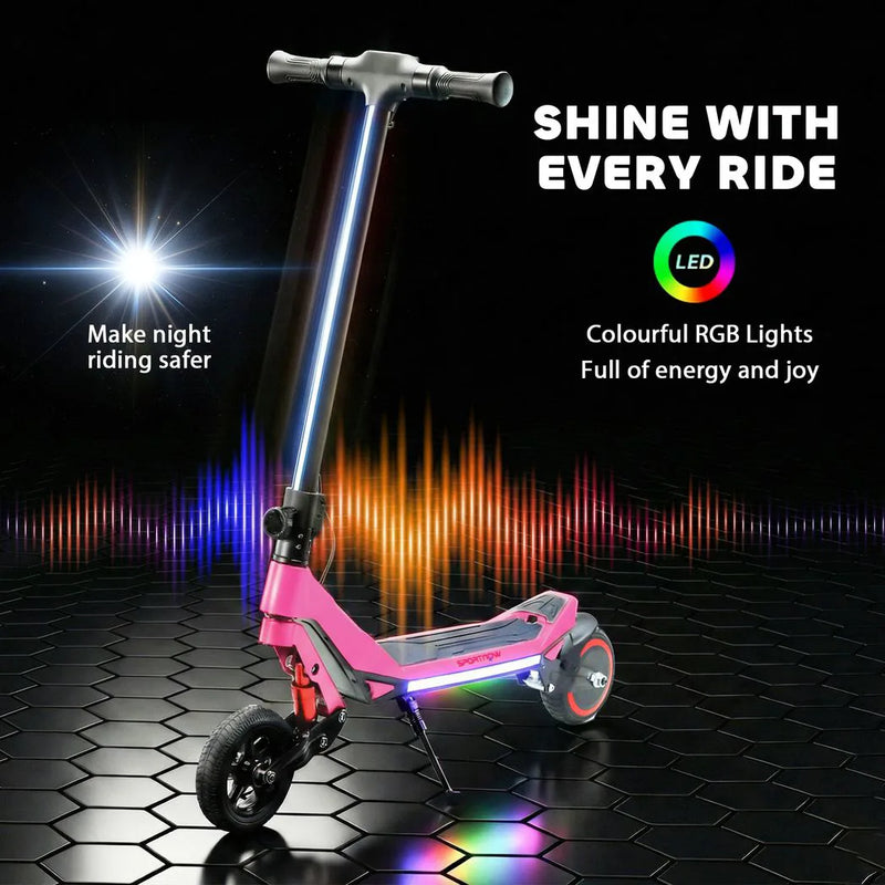 SPORTNOW Electric Scooter for Kids, Foldable E Scooter for Age Age 6 with LED Display, RGB lights, Up to 16km/h, Pink