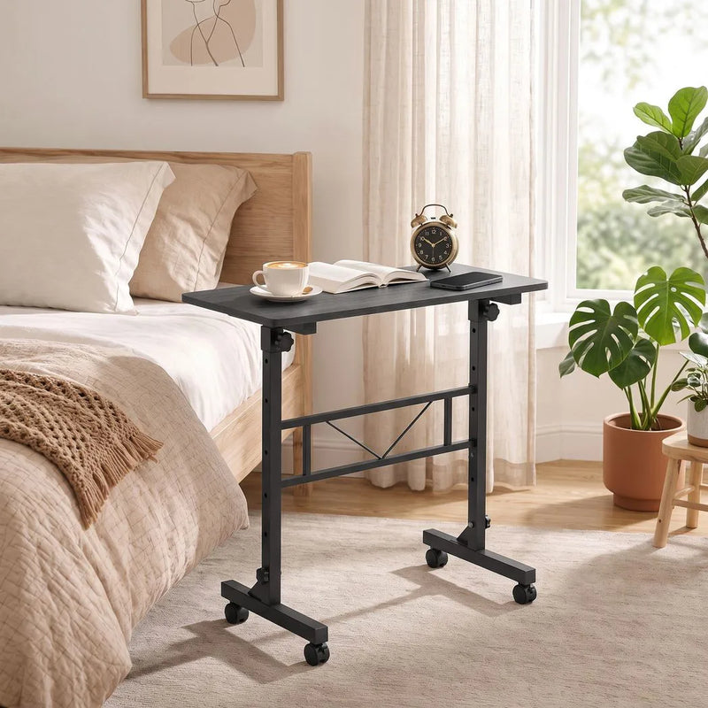 HOMCOM Overbed Table Adjustable Height Sofa Side Table with Wheels 80 x 40 cm Black