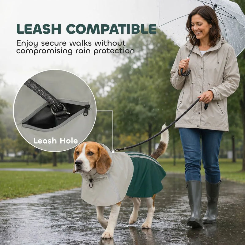 PawHut Dog Raincoat with Hood, Waterproof & Breathable Rain Jacket with Leash Hole, for Medium Dogs, Green, M