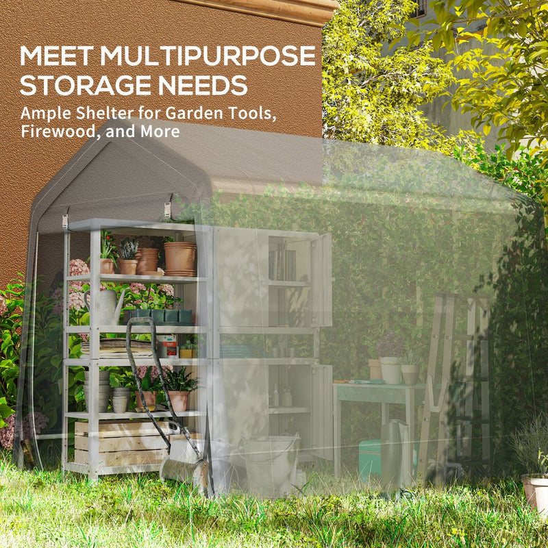 Outsunny 8 x 6.5 ft Outdoor Garden Storage Shed, Waterproof Bike Tent w/ Double Roll-up Zipper Door for Garden Tools, Dark Grey