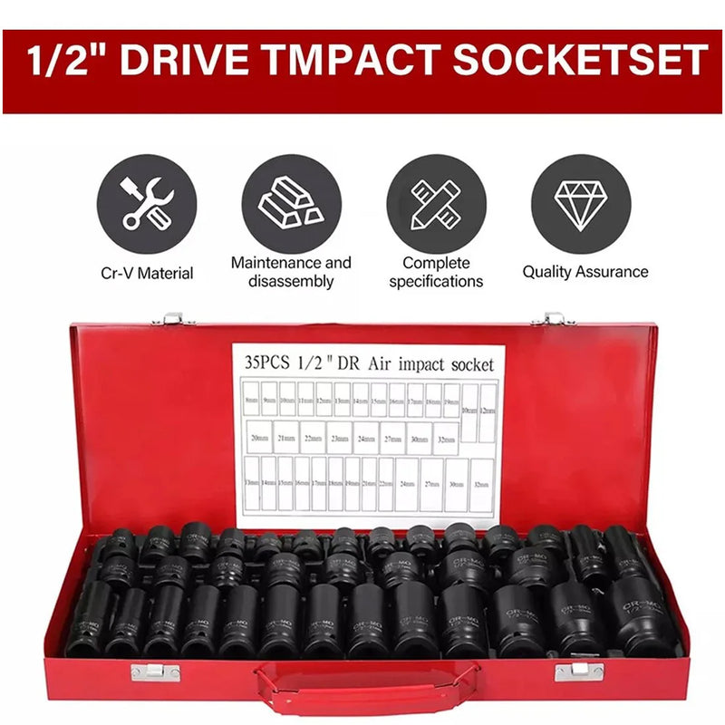 Heavy Duty 40 Piece Car Truck Deep Impact Socket Set 1/2" Drive 8- 32mm Metric